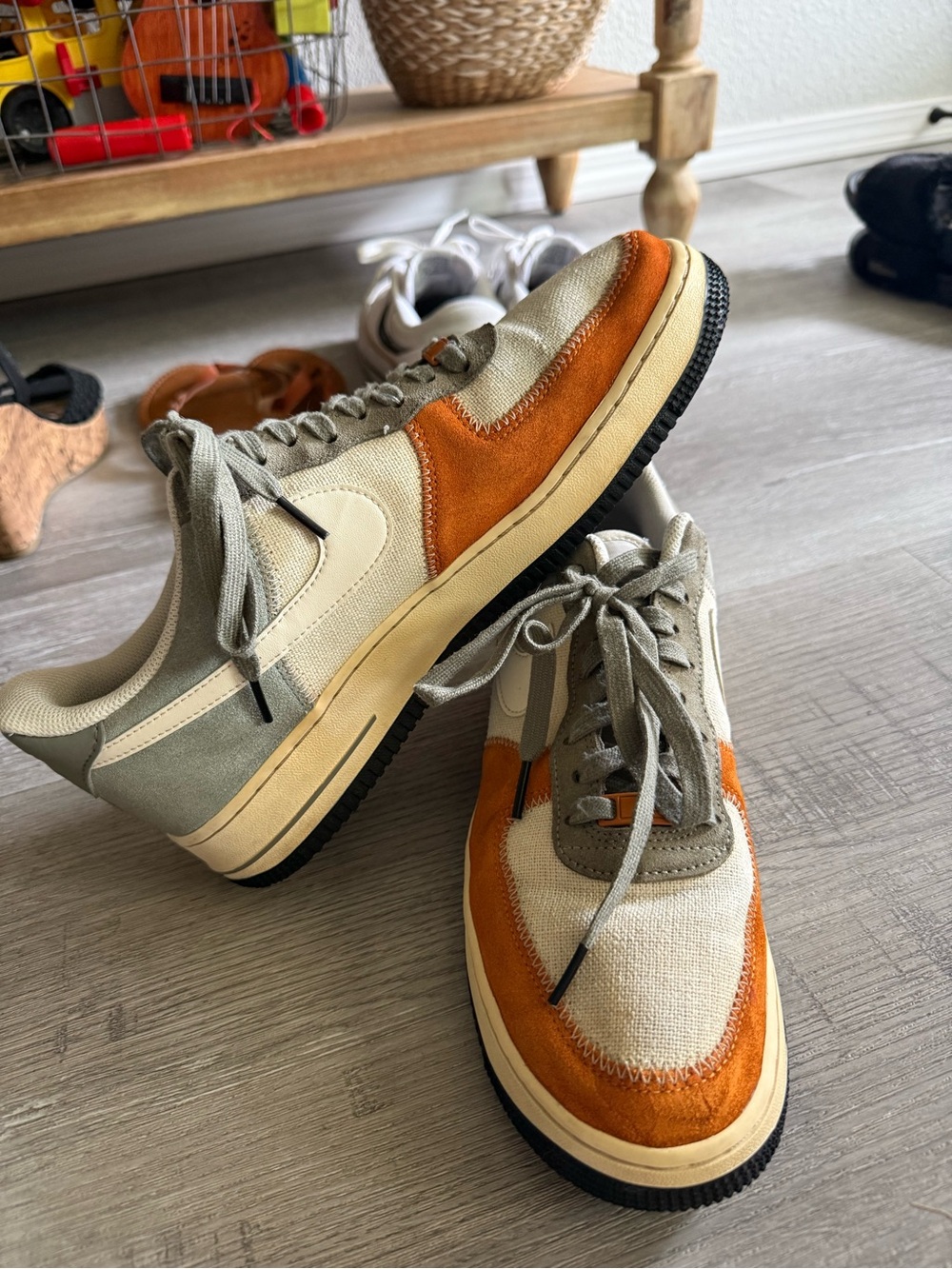 Nike AF1 Low-Top Sneakers in Orange, Cream and Gray